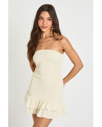 Boohoo - Cheesecloth Shirred Mini Beach Dress - Lyst