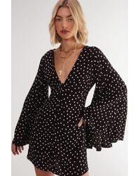 Nasty Gal - Polka Dot Button Down Extreme Flared Sleeve Mini Dress - Lyst