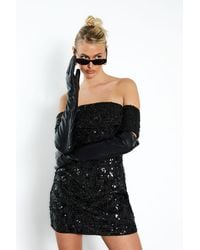 Boohoo - Bardot Boucle Sequin Shift Mini Dress - Lyst