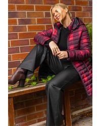 Roman - Check Print Quilted Puffer Coat - Lyst