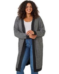 Roman - Curve Chevron Fluffy Knit Cardigan - Lyst