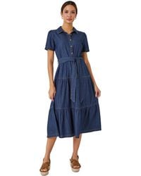 Roman - Denim Tiered Cotton Midi Dress - Lyst