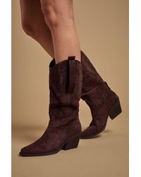 Oasis - Wanda Faux Suede Slouch Western Calf Boots - Lyst