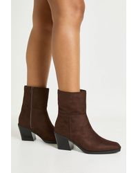 Boohoo - Faux Suede Low Block Heeled Ankle Boots - Lyst