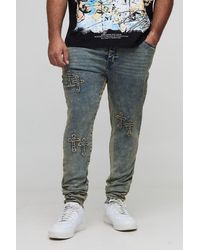 BoohooMAN - Plus Stacked Skinny Cross Applique Gusset Jeans - Lyst