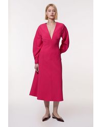 Karen Millen - Petite Textured Tailored Dropped Waist Sleeved Midaxi Dress - Lyst