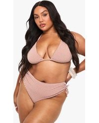Boohoo - Plus Seersucker Gingham Ruched High Waist Brief - Lyst