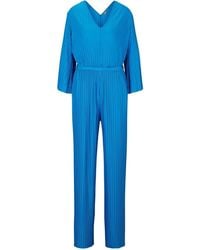 BOSS - V-Neck Three Quarter Sleeve Vertical Stripe Blouson Jumpsuit - Lyst