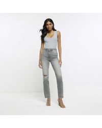 River Island - Straight Jeans Ripped High Waisted Slim Cotton - Lyst