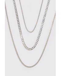 BoohooMAN - 3 Pack Chain Necklace In Silver - Lyst