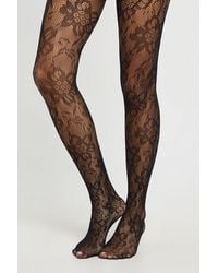 Boohoo - Statement Floral Lace Fishnet Tights - Lyst