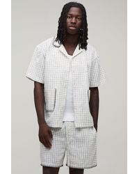 BoohooMAN - Windowpane Check Blanket Stitch Oversized Short Sleeve Shirt & Baggy Set - Lyst