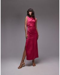 TOPSHOP - Knot Shoulder Pintuck Waist Satin Midi Dress - Lyst