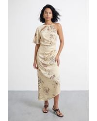 Warehouse - Floral Print Asymmetric One Sleeve Bias Maxi Dress With Keyhole - Lyst