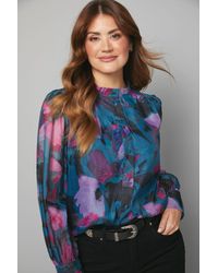 Wallis - Floral Organza Collarless Blouse - Lyst
