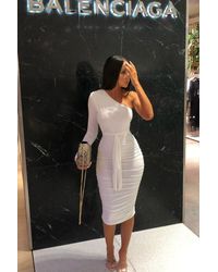 Femme Luxe - One Shoulder Ruched Slinky Midi Dress - Lyst