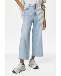 Secret Label - High Waist Raw Hem Wide Leg Jeans - Lyst