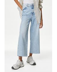 Secret Label - High Waist Raw Hem Wide Leg Jeans - Lyst