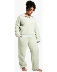 Boohoo - Plus Rib Fleece Half Zip And Jogger Lounge Set - Lyst