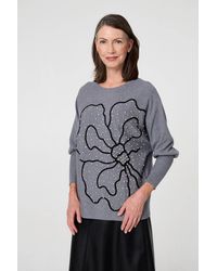 Izabel London - Sparkle Floral Trim Batwing Sleeve Top - Lyst