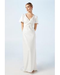 Oasis - Twist Detail Satin Puddle Hem Wedding Dress - Lyst