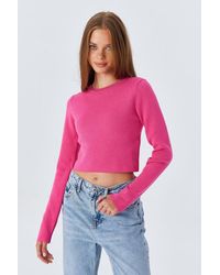 MixRay - Long Sleeve Basic Crop Knit Top - Lyst