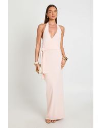 Boohoo - Slinky Halterneck Tie Waist Maxi Dress - Lyst