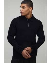 BoohooMAN - Regular Fit Soft Touch Waffle 1/4 Zip Knitted Polo - Lyst