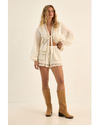 Nasty Gal - Cotton Lace Trim Pintuck Detail Shorts - Lyst