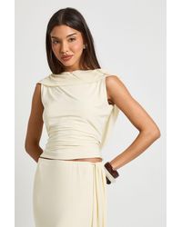 Boohoo - Slinky Cropped Mesh Overlay Backless Top - Lyst