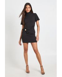 Boohoo - Slinky Cap Sleeve Trim Wrap Waist Mini Dress - Lyst