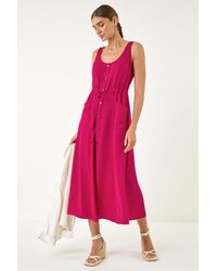 Roman - Buttoned Tie Waist Midi Dress - Lyst
