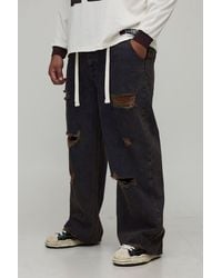 BoohooMAN - Plus Distressed Drawcord Relaxed Fit Jeans - Lyst