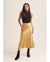 Gini London - Satin Bias Cut Midi Skirt - Lyst