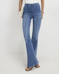 River Island - Flared Jeans High Rise Pull On Cotton - Lyst