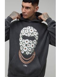 BoohooMAN - Tall Oversized Daisy Ski Mask Washed Printed Hoodie - Lyst