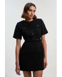 Karen Millen - Textured Tweed Belted Tailored Mini Dress - Lyst