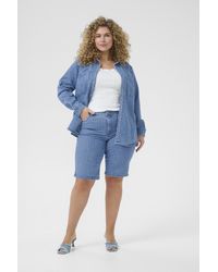 Kaffe - Korte Mouwen Shirt Loose Fit Medium Denim Pinstripe - Lyst