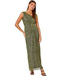 Roman - Shimmer Plisse Buckle Detail Maxi Dress - Lyst