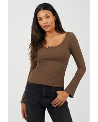 Brave Soul - Ribbed Scoop Neck Top With Lettuce Hem - Lyst