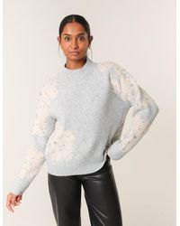 Blue Vanilla - Flower Diamante Detailed Knitted Jumper - Lyst