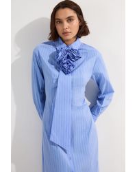 Karen Millen - Stripe Cotton Rosette Woven Shirt Maxi Dress - Lyst