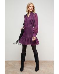 Oasis - Plain Lace Trim Boho Shirt Mini Dress - Lyst