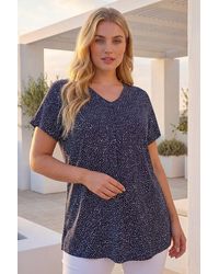 Roman - Ditsy Spot Print V-Neck Stretch Top - Lyst