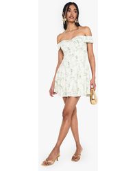 Boohoo - Floral Print Bardot Skater Mini Dress - Lyst