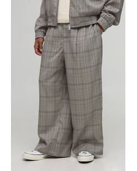 BoohooMAN - Flanneled Pleated Front Wide Leg Pants - Lyst