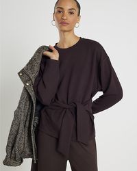 River Island - Top Premium Long Sleeve Tie Front Viscose - Lyst