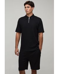 BoohooMAN - Tall Slim Fit Waffle Zip Neck Polo & Shorts Set - Lyst