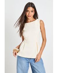 Boohoo - Twill Peplum Boat Neck Top - Lyst