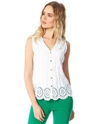 Roman - Eyelet Detail Embroidered Crinkle Blouse - Lyst